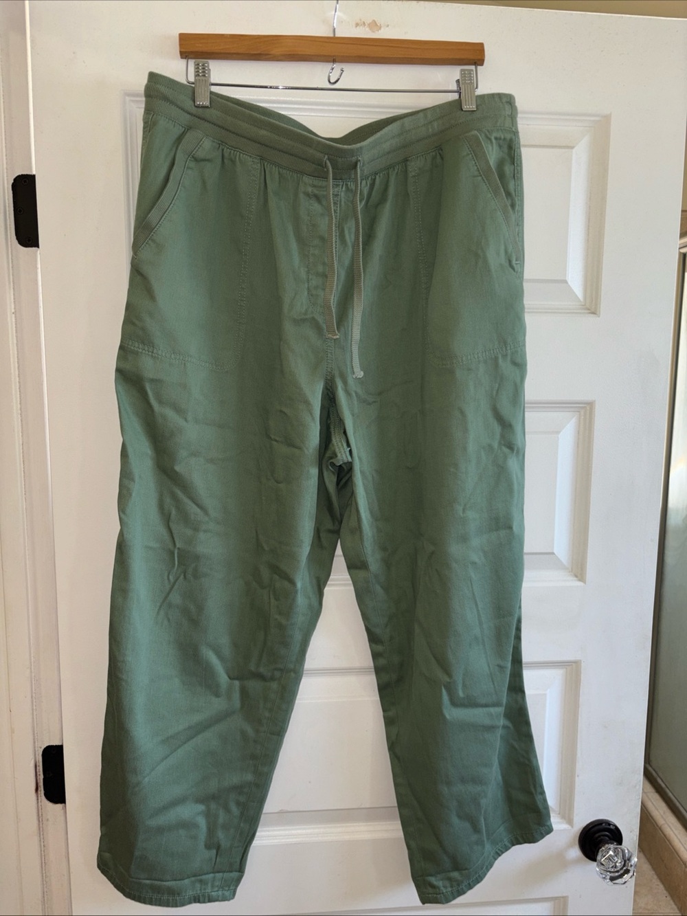 Talbots Easy Drawstring Pants Olive Sage Green XL Pull on Cotton lyocell NWT